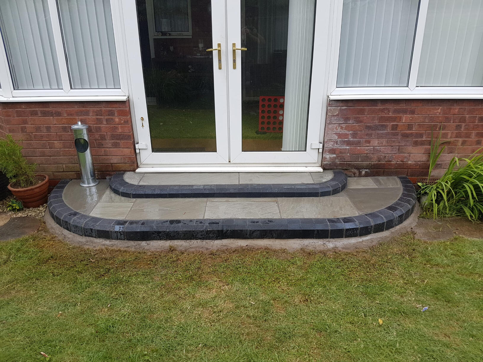 Construction of paved steps.