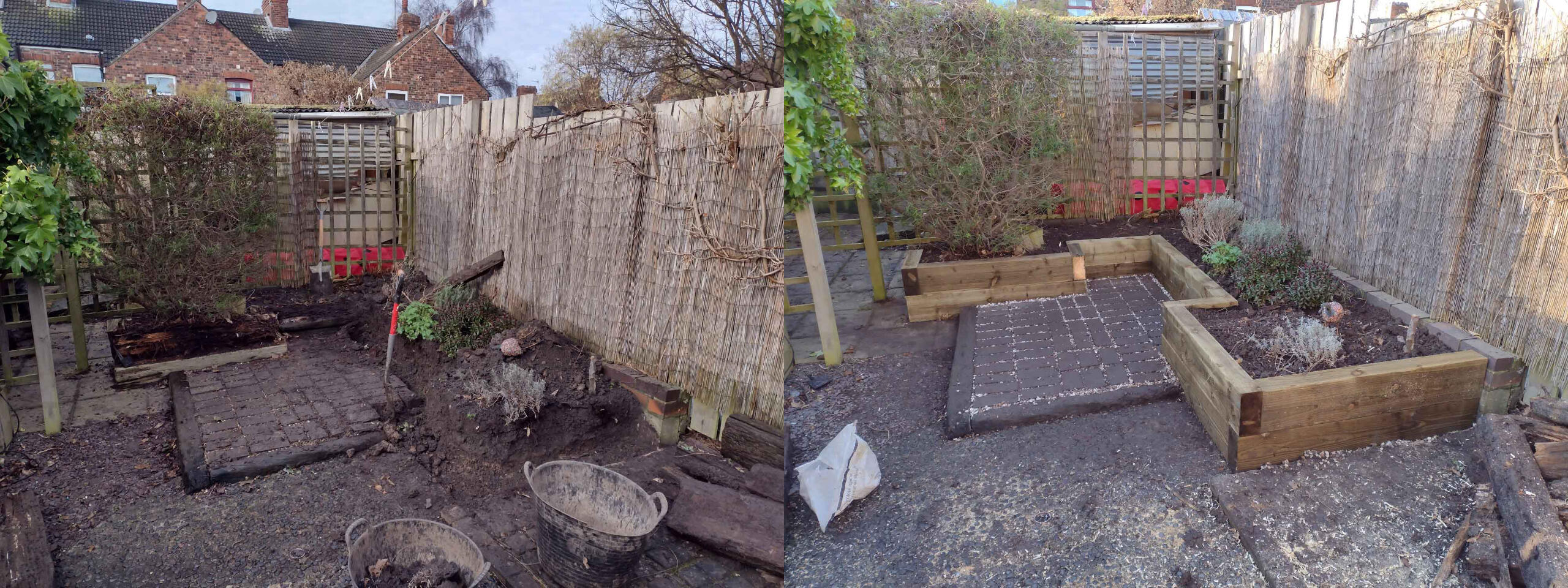 Repair of a raised bed made from sleepers.